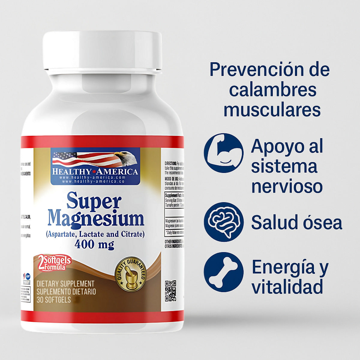 Kit Super Magnesium 400mg 30 Cápsulas Blandas Healthy America + Omega 3 Colsrol Plus 50 Cápsulas 2x1 Natural Freshly