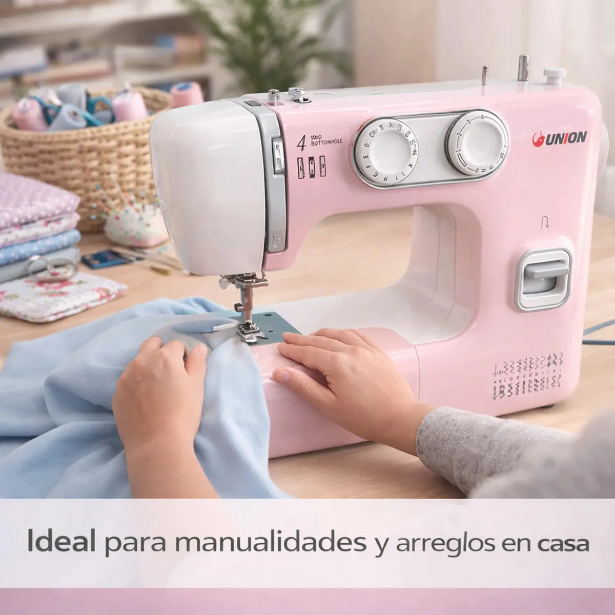 Máquina De Coser Familiar Union Un300 24 Puntadas Rosada