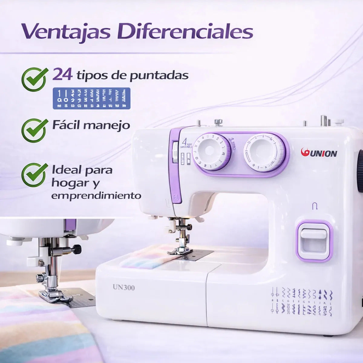 Máquina De Coser Familiar Union Un300 24 Puntadas Morado