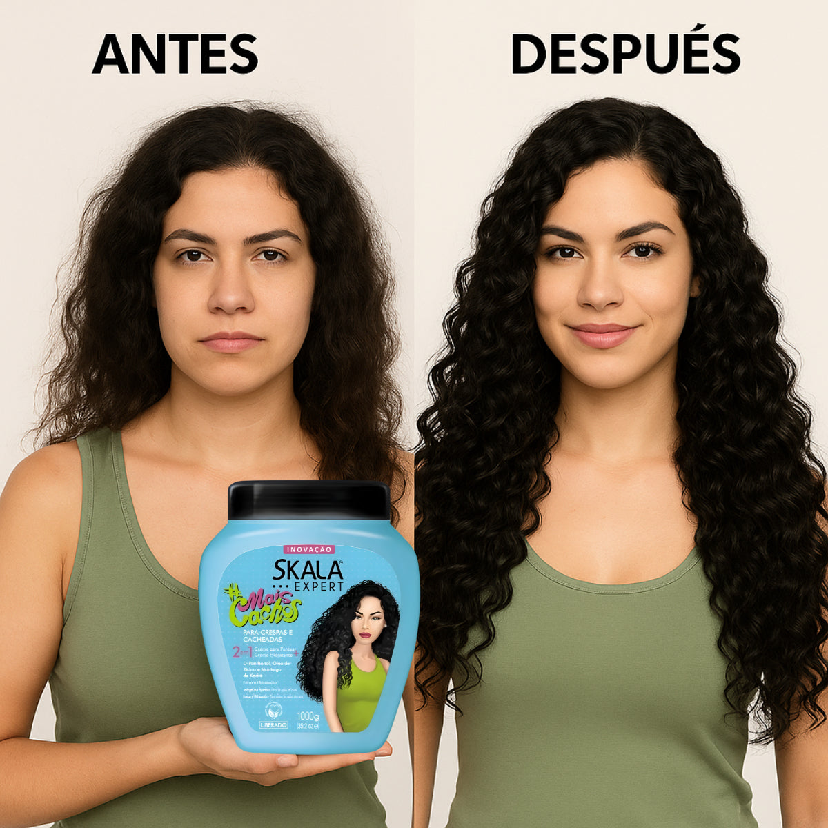 Vitaminas Complejo B Botanitas + Crema 2 En 1 Skala Mais Cachos 1000g Hidratación Profunda Para Cabello Rizado Y Crespo