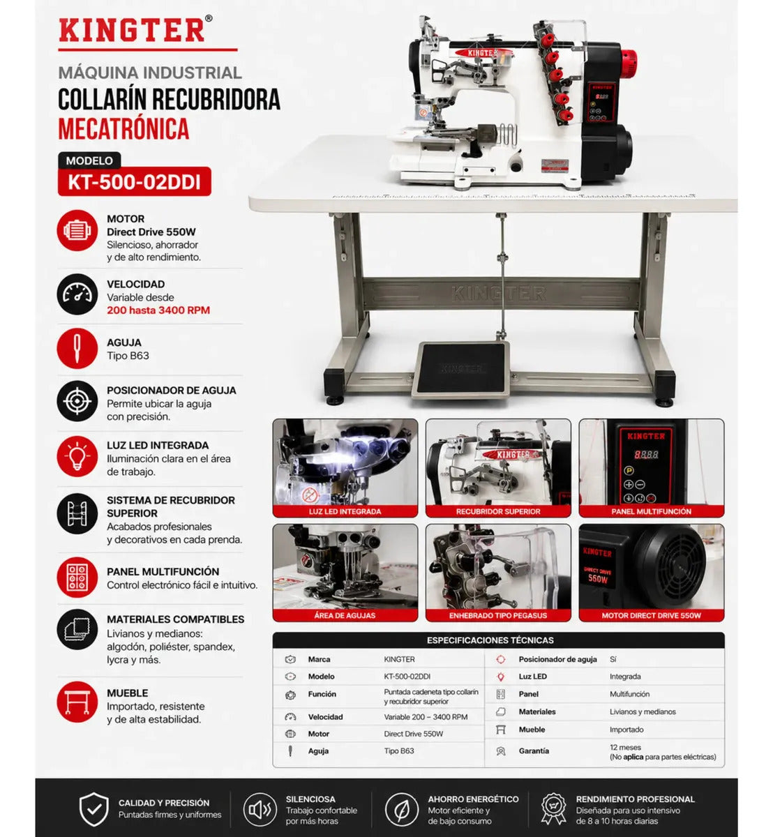 Máquina De Coser Collarín Recubridora Kingter Kt-500-02ddi