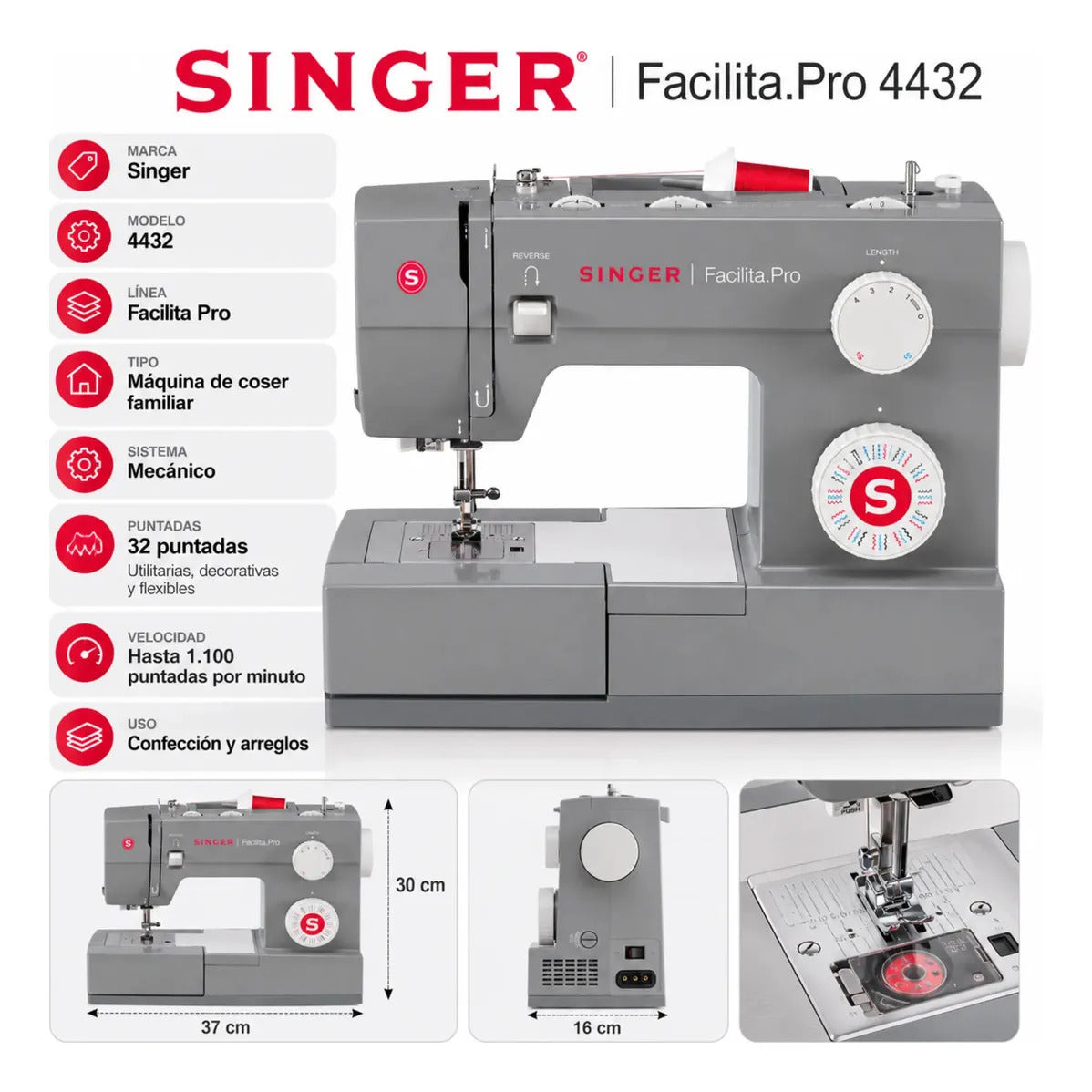 Máquina De Coser Recta Singer  4432 Portable