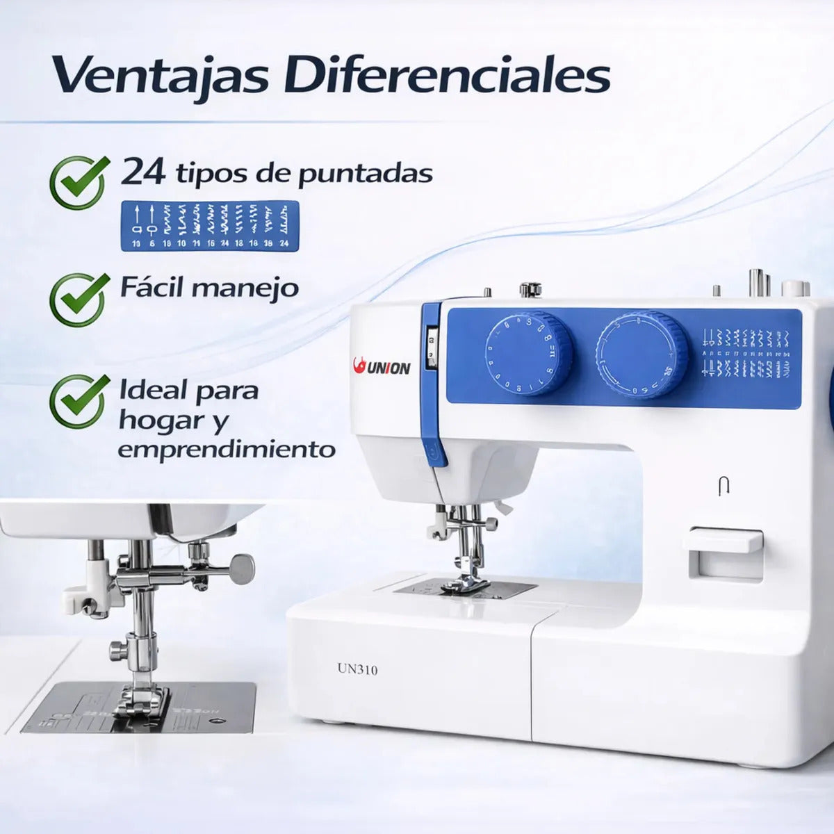 Máquina De Coser Familiar Union Un310 24 Puntadas Azul
