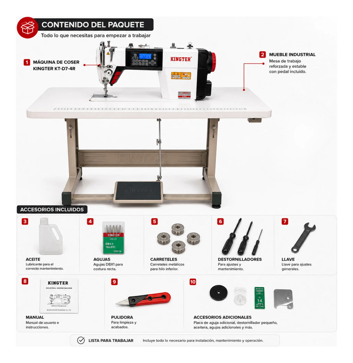 Máquina De Coser Plana Electrónica Kingter Kt-d7-4r
