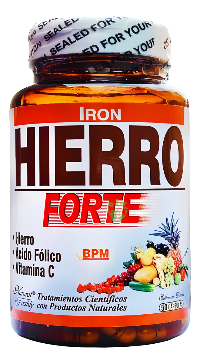 Kit Hierro Forte Ácido Fólico Vitamina C 50 Cápsulas Natural Freshly + Omega 3 Fish Oil 1200mg 100 Cápsulas Healthy America Original