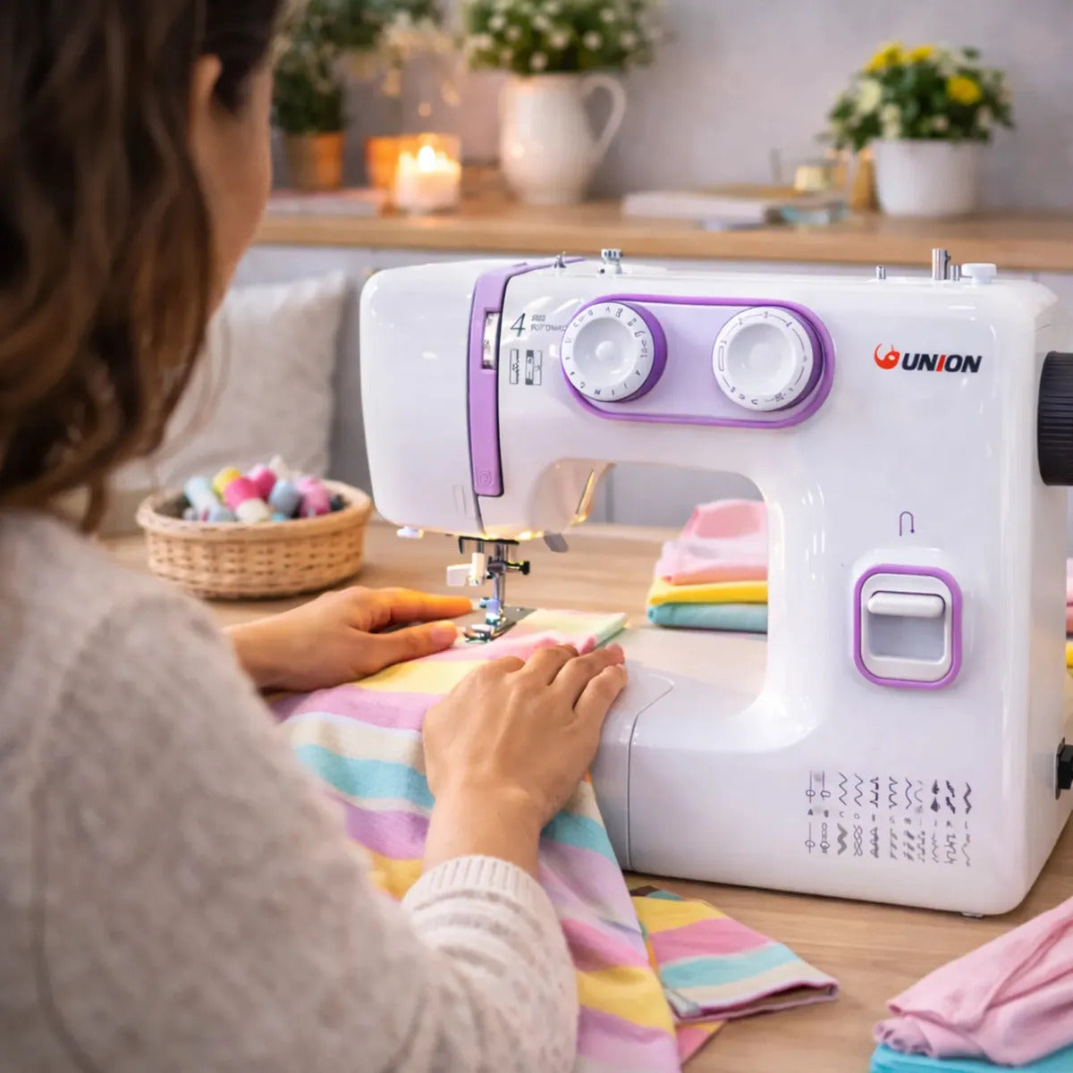 Máquina De Coser Familiar Union Un300 24 Puntadas Morado