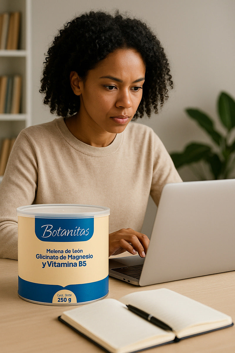 Suplemento Botanitas Melena de León 250g Glicinato Magnesio Vitamina B6 Natural Sin Gluten