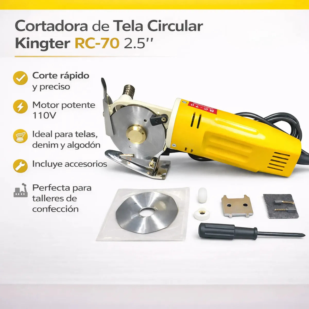 Cortadora De Tela Circular Kingter Rc-70 2.5  Pulgadas 110v