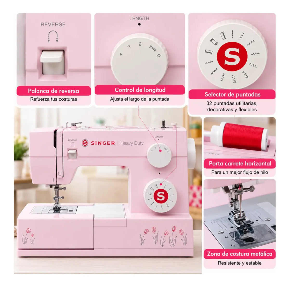 Máquina De Coser Singer Heavy Duty 4411 Rosada Familiar