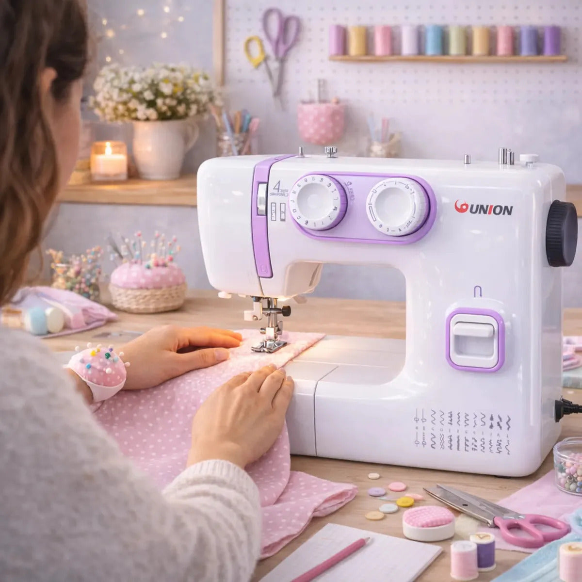 Máquina De Coser Familiar Union Un300 24 Puntadas Morado