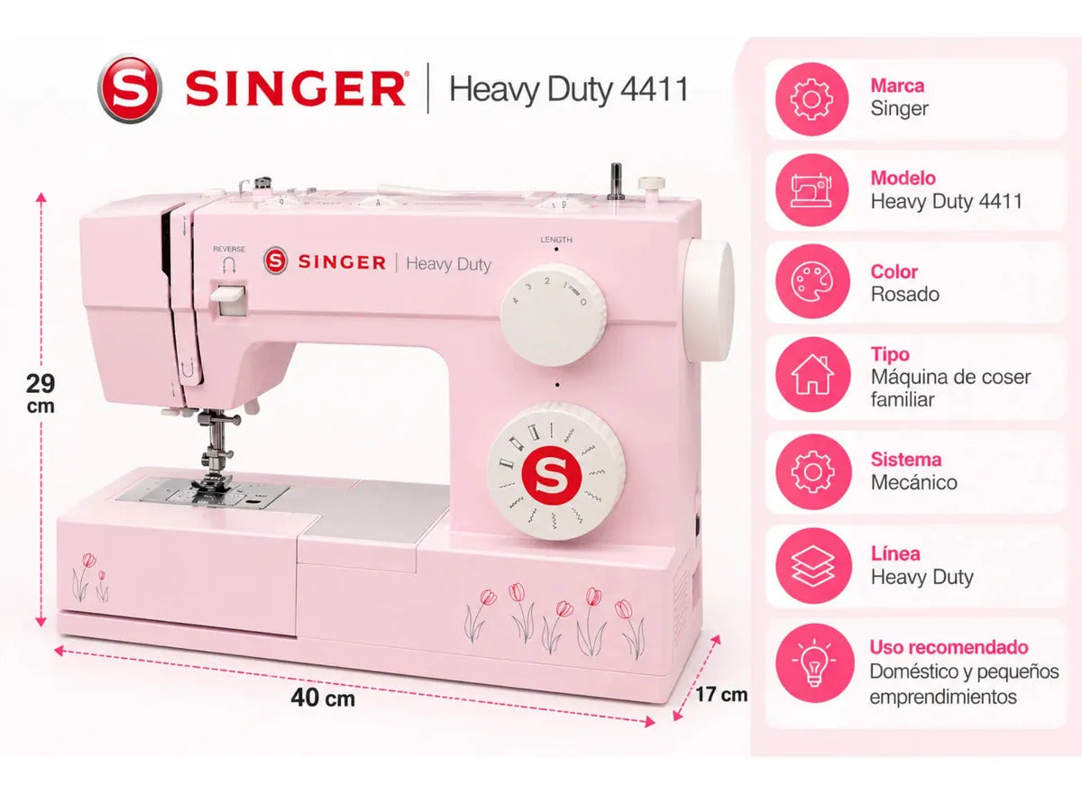 Máquina De Coser Singer Heavy Duty 4411 Rosada Familiar
