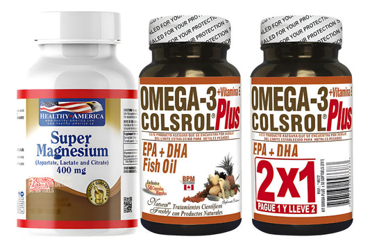 Kit Super Magnesium 400mg 30 Cápsulas Blandas Healthy America + Omega 3 Colsrol Plus 50 Cápsulas 2x1 Natural Freshly