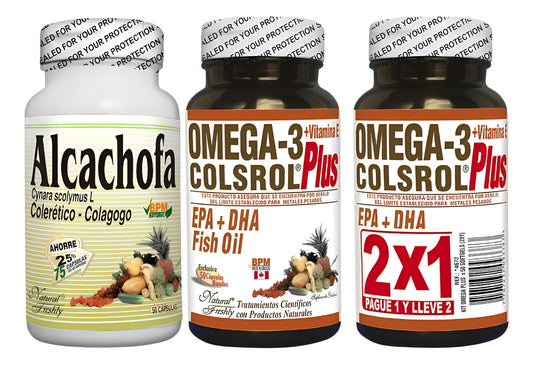 Kit Alcachofa Cynara Scolymus L 75 Cápsulas Natural Freshly + Omega 3 Colsrol Plus Con Vitamina E 50 Cápsulas 2x1 Natural Freshly