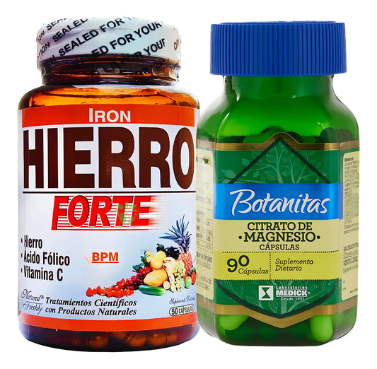 Kit Hierro Forte + Ácido Fólico + Vitamina C 50 Cápsulas Natural Freshly + Citrato De Magnesio 90 Cápsulas Marca Botanitas