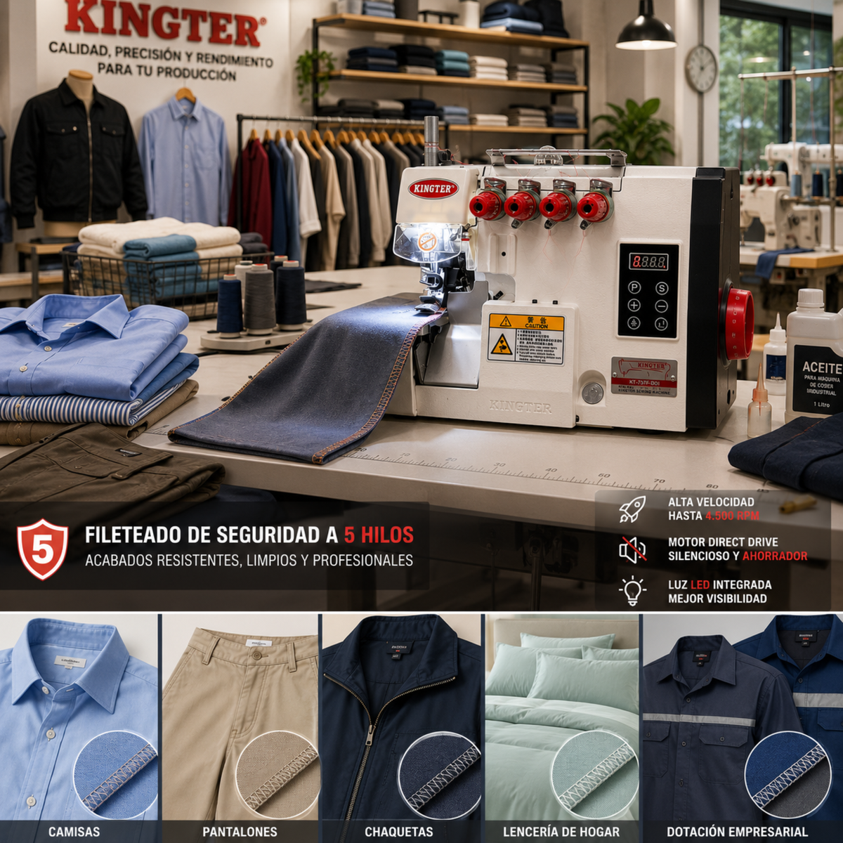 Fileteadora Mecatrónica Industrial Kingter Kt-757f-ddi 5 Hilos