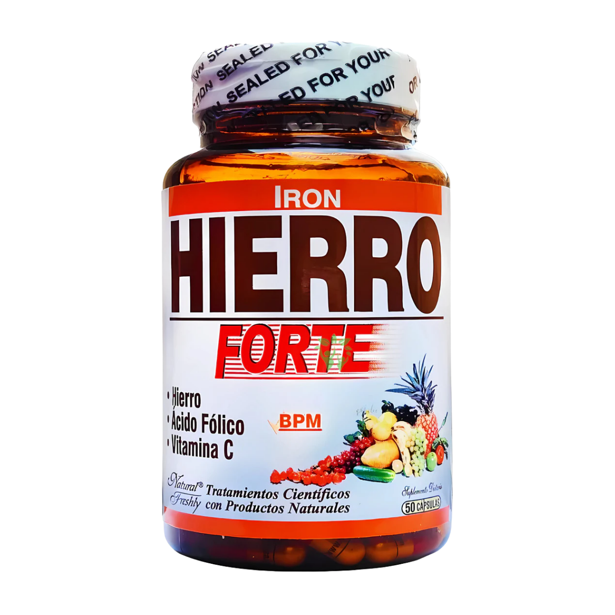 Hierro Forte + Ácido Fólico + Vitamina C 50 Cápsulas Natural Freshly  Antianémico  Energía  Inmunidad  Salud Celular