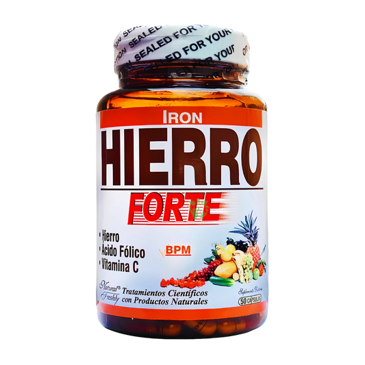 Hierro Forte + Ácido Fólico + Vitamina C 50 Cápsulas Natural Freshly  Antianémico  Energía  Inmunidad  Salud Celular