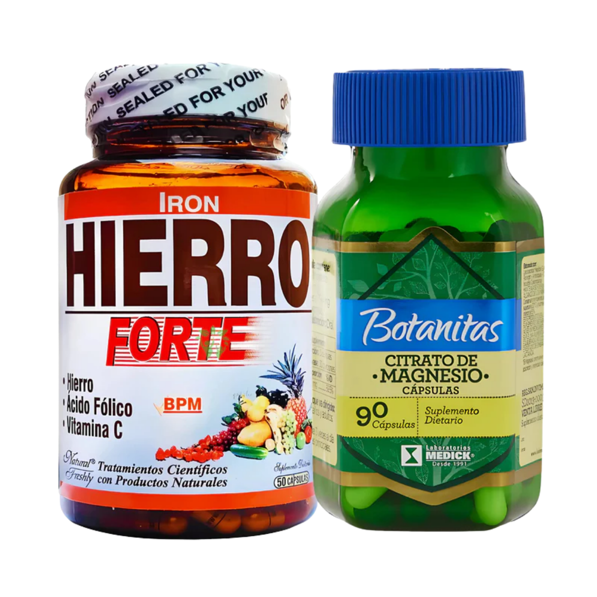 Kit Hierro Forte + Ácido Fólico + Vitamina C 50 Cápsulas Natural Freshly + Citrato De Magnesio 90 Cápsulas Marca Botanitas
