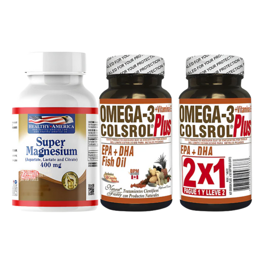 Kit Super Magnesium 400mg 30 Cápsulas Blandas Healthy America + Omega 3 Colsrol Plus 50 Cápsulas 2x1 Natural Freshly