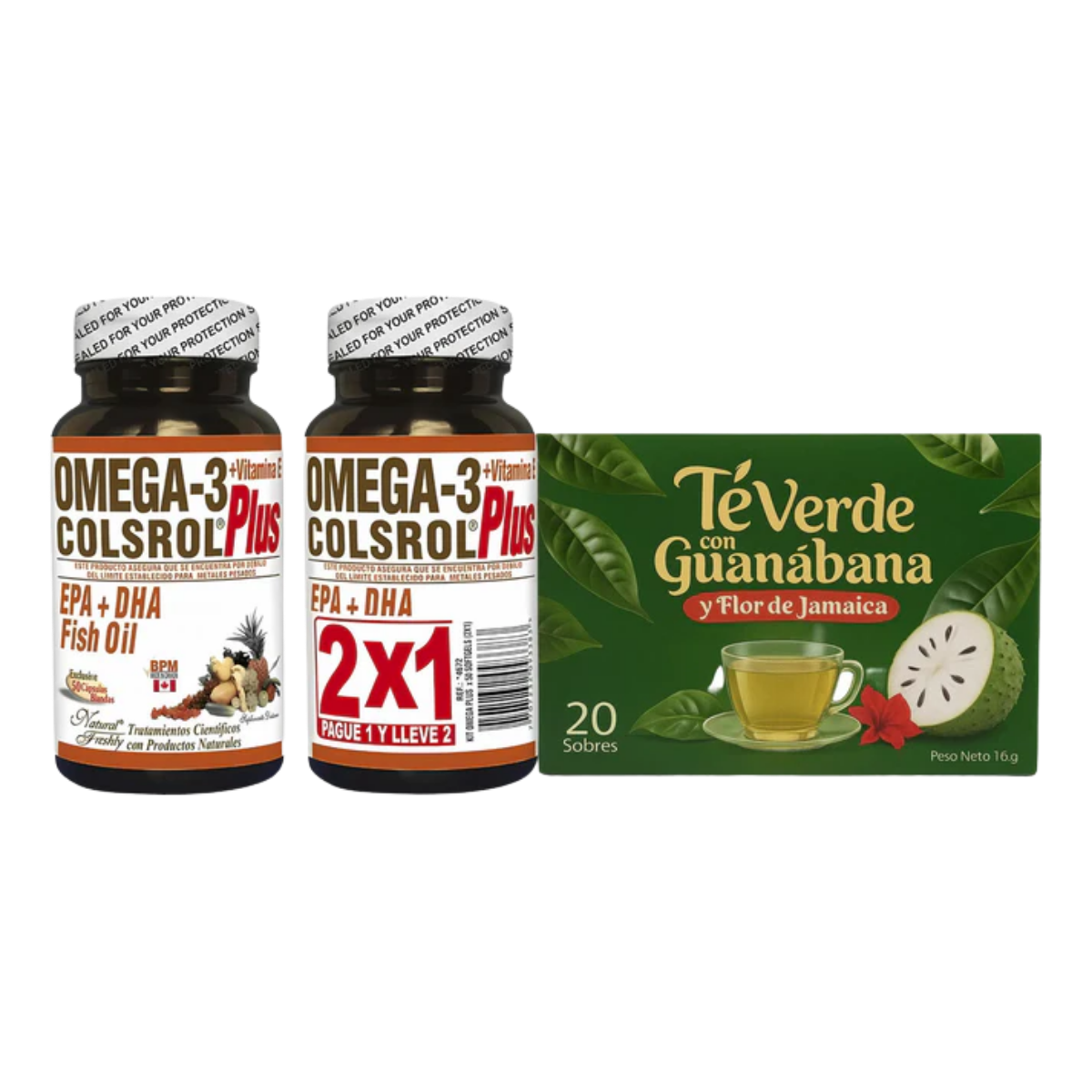 Te Verde Con Hojas De Guanábana Y Jamaica Omega3 Colsrol 2x1