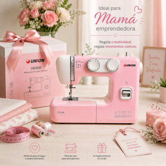 Máquina De Coser Familiar Union Un300 24 Puntadas Rosada