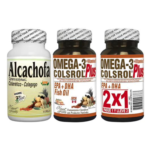 Kit Alcachofa Cynara Scolymus L 75 Cápsulas Natural Freshly + Omega 3 Colsrol Plus Con Vitamina E 50 Cápsulas 2x1 Natural Freshly